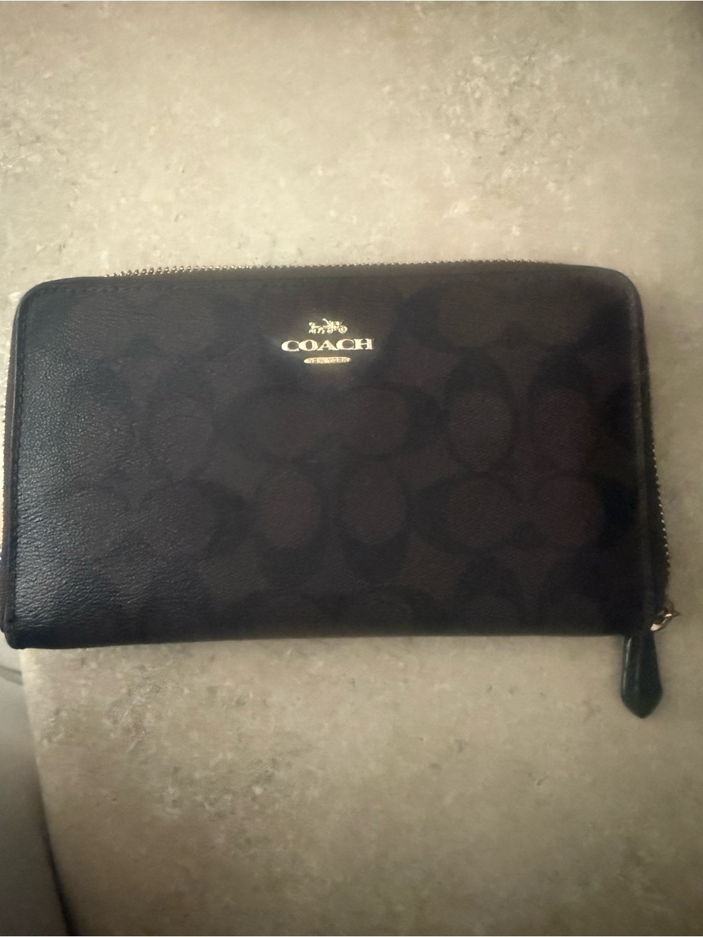 Coach Brown Signature Zip Around Card Holder Wallet